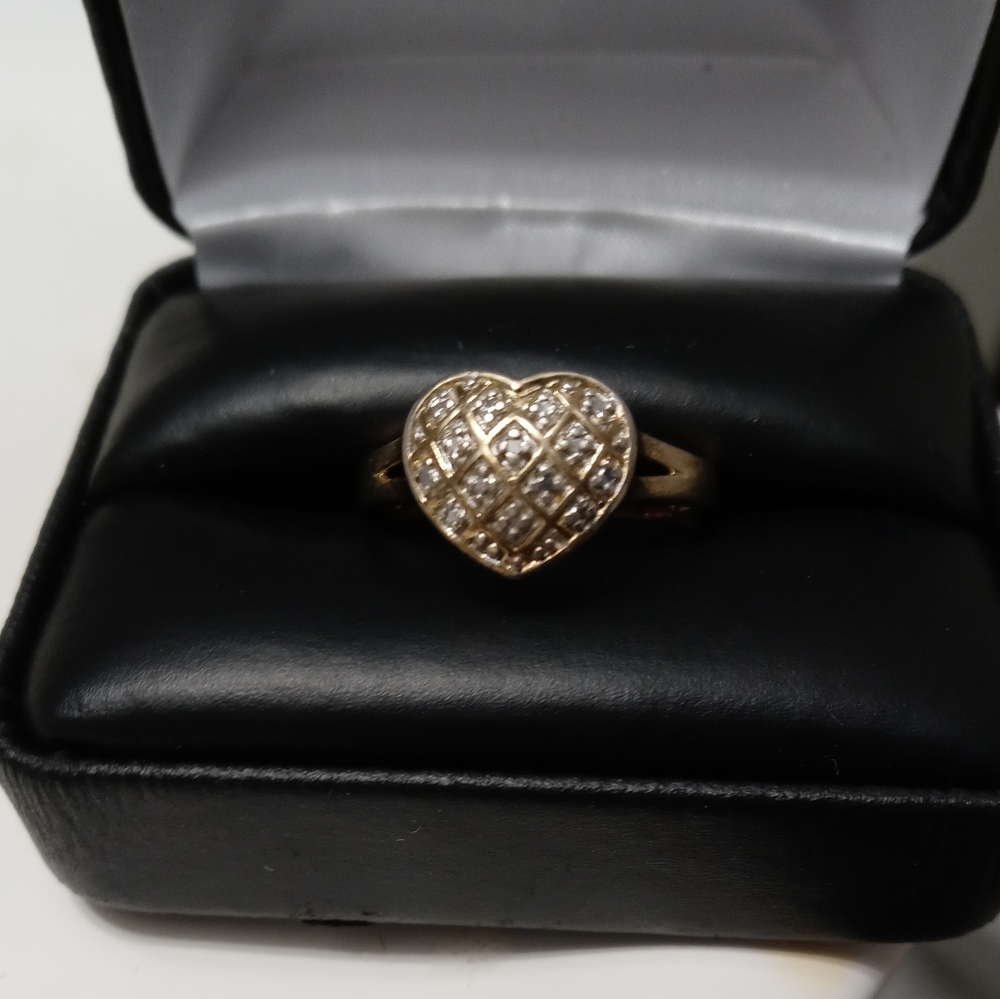 Gold over sterling silver and diamond hart ring